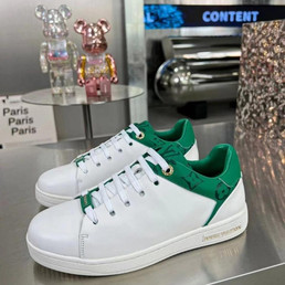 Женские кожаные кроссовки Louis Vuitton 2022-2023 белые с зеленым