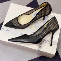 Женские кожаные туфли Jimmy Choo 2022-2023 черные с сеткой
