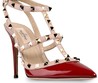 Женские кожаные лакированные туфли Valentino красные с ремешком