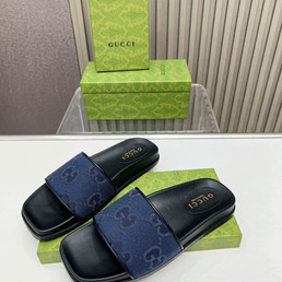 Мужские комбинированные шлепанцы Gucci 2022-2023 синим