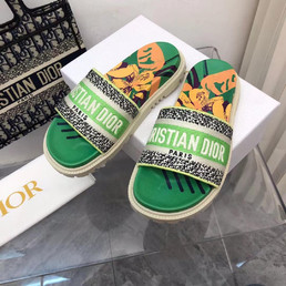 Женские текстильные шлепанцы Christian Dior 2022-2023 зеленые