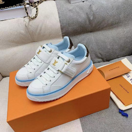 Женские кожаные кроссовки Louis Vuitton 2022-2023 белые с голубым