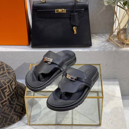 Женские кожаные шлепанцы Hermes Empire 2022-2023 черные