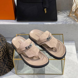 Женские замшевые шлепанцы Hermes Empire 2022-2023 бежевые