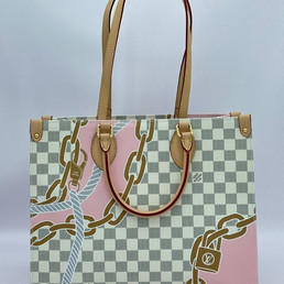 Женская сумка Louis Vuitton 36х32 серая в клетку с розовым