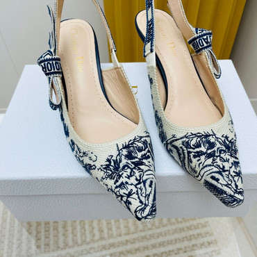 Женские текстильные туфли Christian Dior 2022-2023 белые с синим рисунком