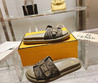 Женские текстильные шлепанцы Fendi 2022-2023 зеленые с орнаментом