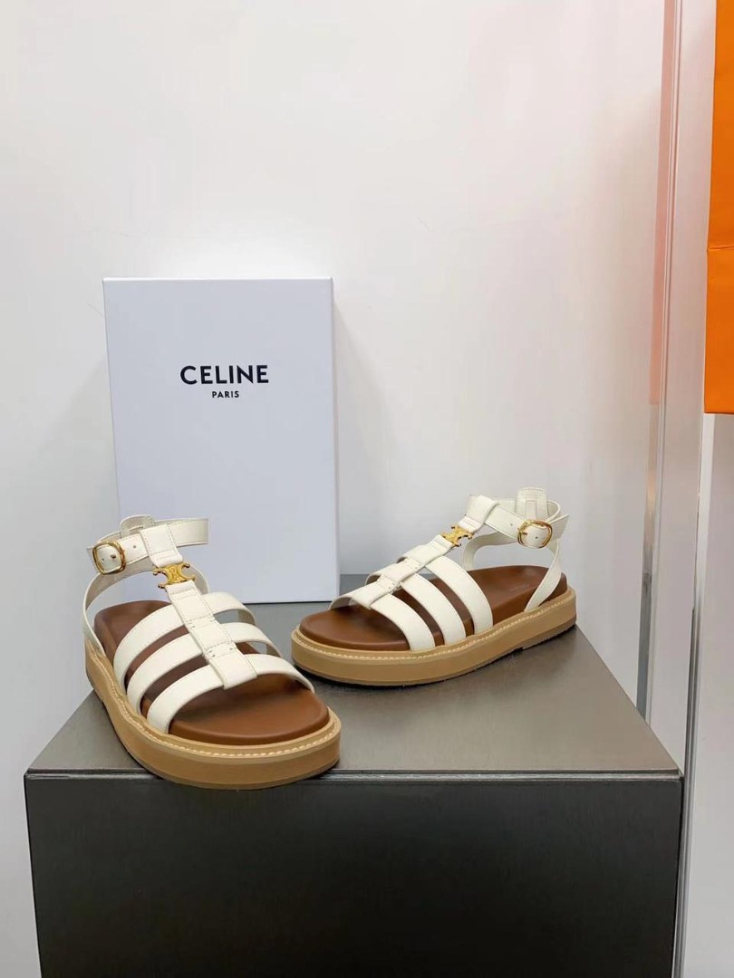 Женские кожаные сандалии Celine 2022-2023 белые