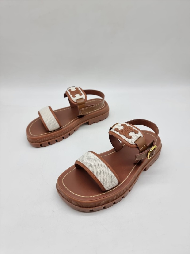 Женские кожаные сандалии Celine 2023-2024 коричневые с белым
