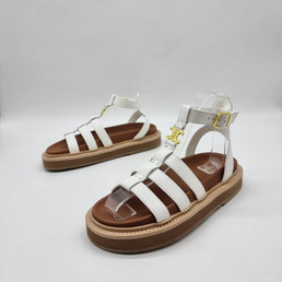 Женские кожаные сандалии Celine 2023-2024 белые с коричневым