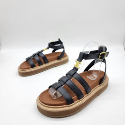 Женские кожаные сандалии Celine 2023-2024 черные с коричневым