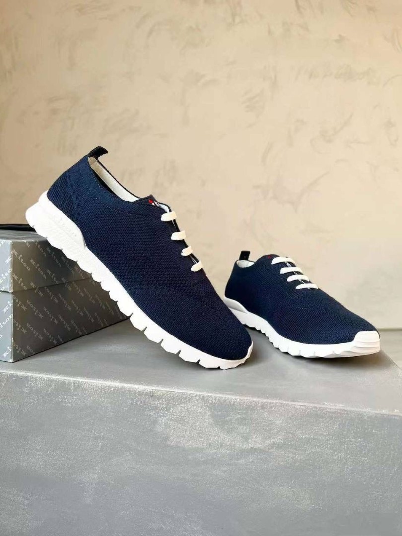 Мужские текстильные кроссовки Kiton 2023-2024 синие с белым шнурком