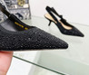 Женские текстильные туфли Christian Dior 2023-2024 черные со стразами