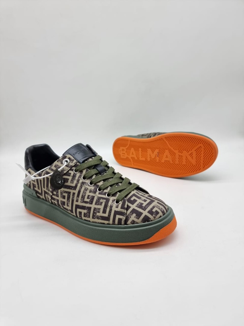 Мужские текстильные кроссовки Balmain 2023-2024 коричневые с серым и оранжевым