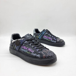 Мужские кожаные кроссовки Balmain 2023-2024 черные с надписями