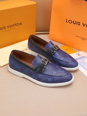 Мужские кожаные лоферы Louis Vuitton 2023-2024 синие с логотипом