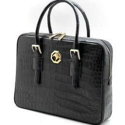 Мужская кожаная сумка Stefano Ricci 2023-2024 черная из кожи крокодила