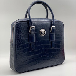 Мужская кожаная сумка Stefano Ricci 2023-2024 синяя из кожи крокодила