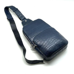 Мужская кожаная барсетка Louis Vuitton 2023-2024 синяя из кожи крокодила