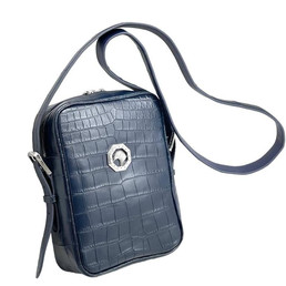 Мужская кожаная барсетка Stefano Ricci 2023-2024 синяя из кожи крокодила