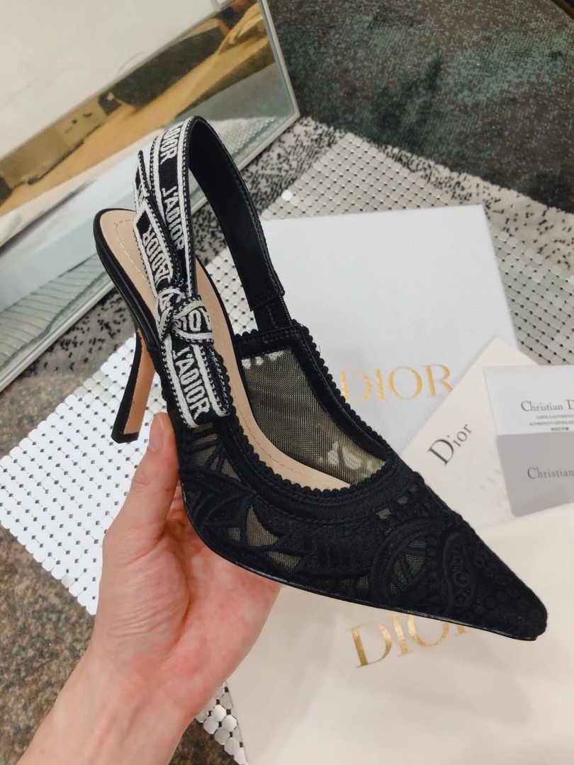 Женские текстильные туфли Christian Dior 2023-2024 черные с кружевами