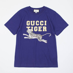 Женская футболка Gucci 2023-2024 синяя с тигром