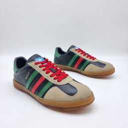 Мужские комбинированные кроссовки Gucci 2023-2024 черные с бежевым