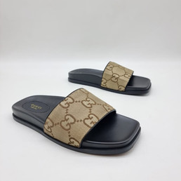 Мужские текстильные шлепанцы Gucci 2023-2024 бежевые