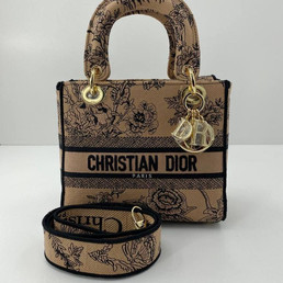 Женская текстильная сумка 24х20 Christian Dior 2023-2024 коричневая с цветами