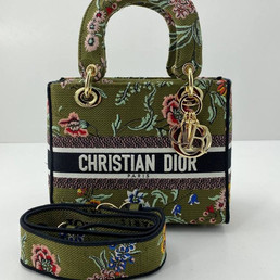 Женская текстильная сумка 24х20 Christian Dior 2023-2024 зеленая с цветами