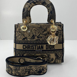 Женская текстильная сумка 24х20 Christian Dior 2023-2024 черная с коричневым узором
