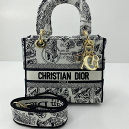 Женская текстильная сумка 24х20 Christian Dior 2023-2024 белая с узором