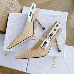 Женские текстильные туфли Christian Dior 2023-2024 бежевые с каблуком 9.5 см