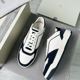 Мужские кожаные кроссовки Brunello Cucinelli 2023-2024 белые с черным