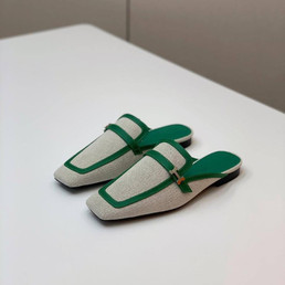 Женские текстильные туфли Hermes 2023-2024 серые с зеленым