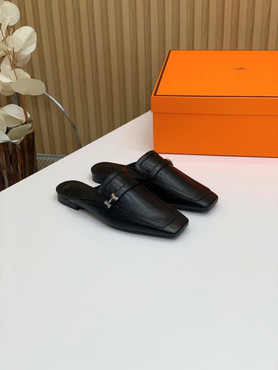Женские кожаные туфли Hermes 2023-2024  черные