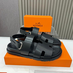 Мужские кожаные сандалии Hermes 2023-2024 черные