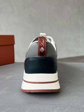 Мужские текстильные кроссовки Loro Piana 2023-2024 серые с бордовым