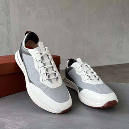 Мужские текстильные кроссовки Loro Piana 2023-2024 серые с бордовым