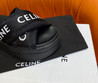 Женские кожаные шлепанцы Celine 2023-2024 черные с надписью бренда