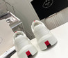 Мужские кожаные кроссовки  Prada 2023-2024  белые с красной полосой и белыми текстильными вставками