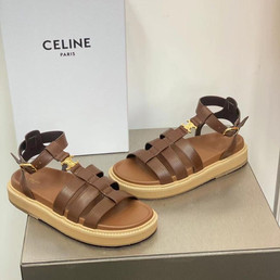 Женские кожаные босоножки Celine 2023-2024 коричневые