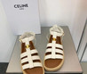 Женские кожаные босоножки Celine 2023-2024 коричневые с белым