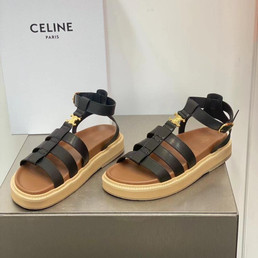Женские кожаные босоножки Celine 2023-2024 коричневые с черным