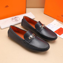 Мужские кожаные мокасины Hermes 2023-2024 синие с металлическим украшением