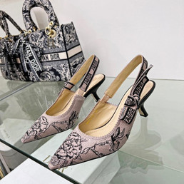 Женские текстильные туфли Christian Dior 2023-2024 розовые с черным цветком