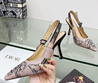 Женские текстильные туфли Christian Dior 2023-2024 розовые с черным цветком на каблуке
