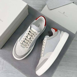 Мужские текстильные кроссовки Brunello Cucinelli 2023-2024 серые с красным