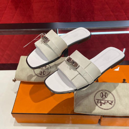 Женские кожаные шлепанцы Hermes 2023-2024 белые