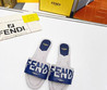 Женские комбинированные шлепанцы Fendi 2023-2024 синие с белым